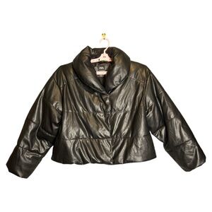 Zara Black Faux Leather Winter Essential Puffer Jacket, Size XS‎